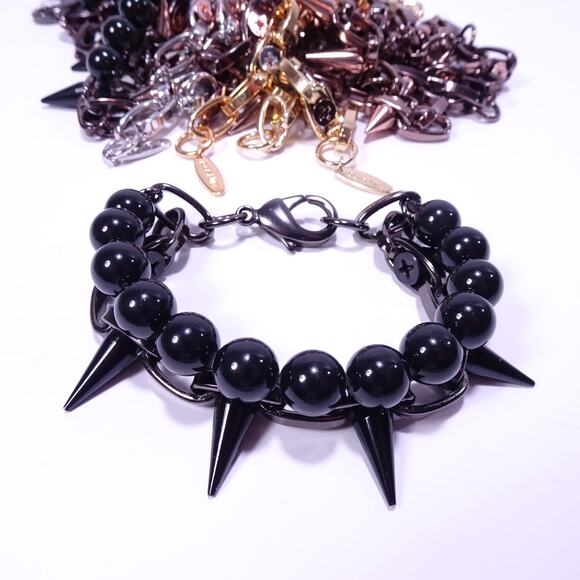 Joomi Lim Women's Single Row Spike Black Bead Two Row Bracelet NWOT 168 - Picture 4 of 8